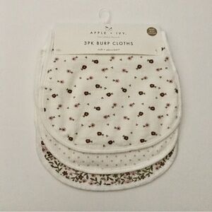 NEW Baby Burp Cloths 3pk Soft Absorbent Floral Polka Dots | Apple + Ivy